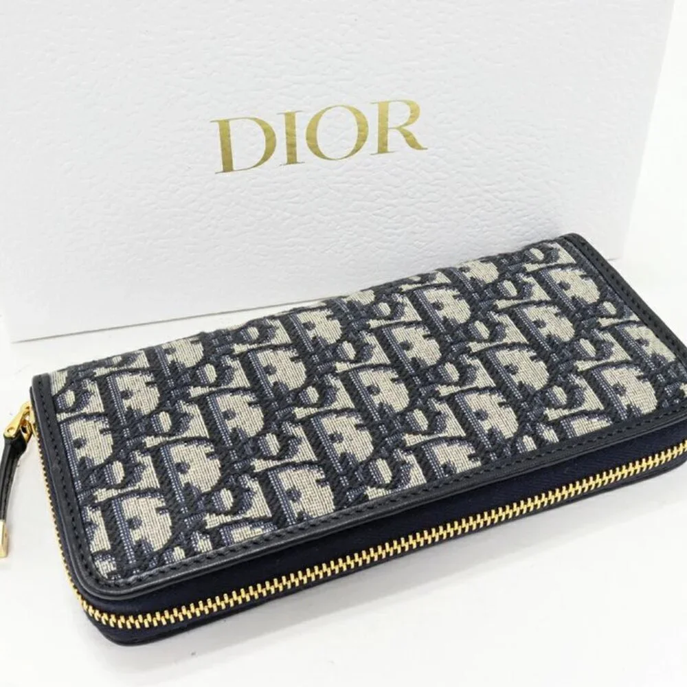 Dior Round Zipper Long Wallet With Change Pocket Oblique Jacquard 30